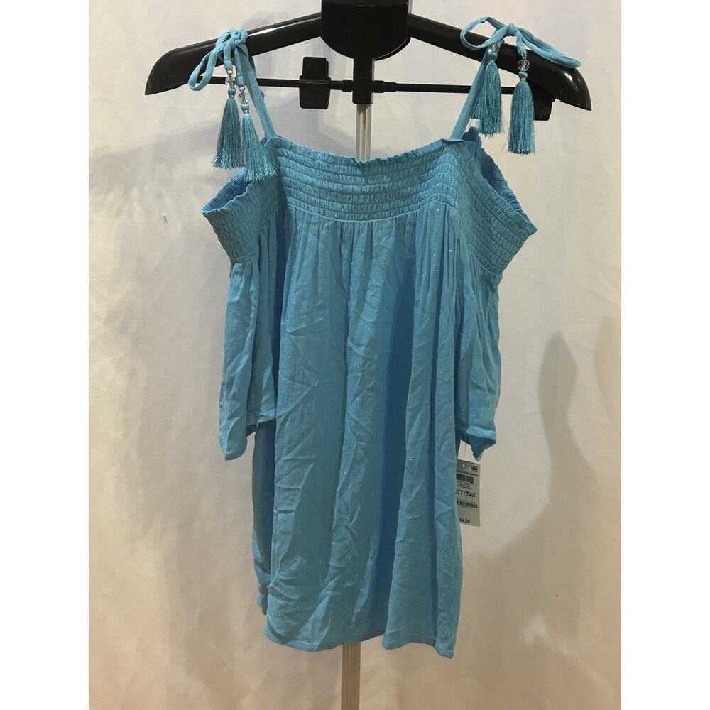 NWT JM Collections Seafoam Blue Woven Cold Shoulder Dress size Petite S